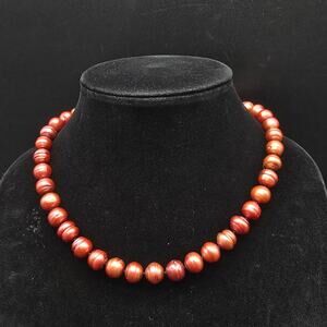 PJS 925 Red Baroque Freshwater Pearl Necklace 18 Inch Sterling Silver Clasp